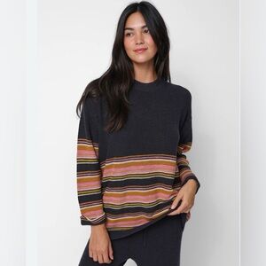 Natural Life Sz M Lounge n Go Striped Crew Neck Sweater Gray w Pink/Tan Stripes